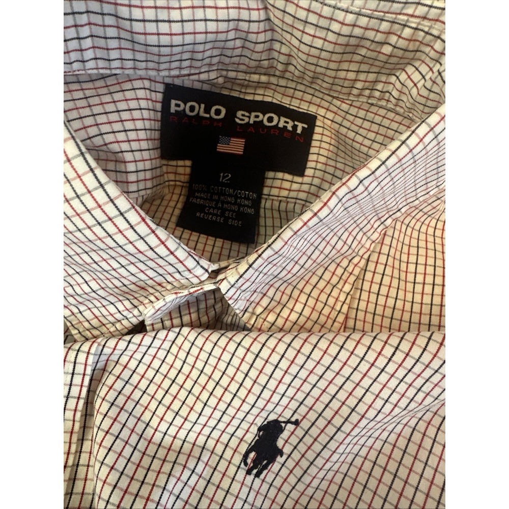 Polo Sport  Ralph Lauren Men's White Red And Green button Up Shirt Size 12